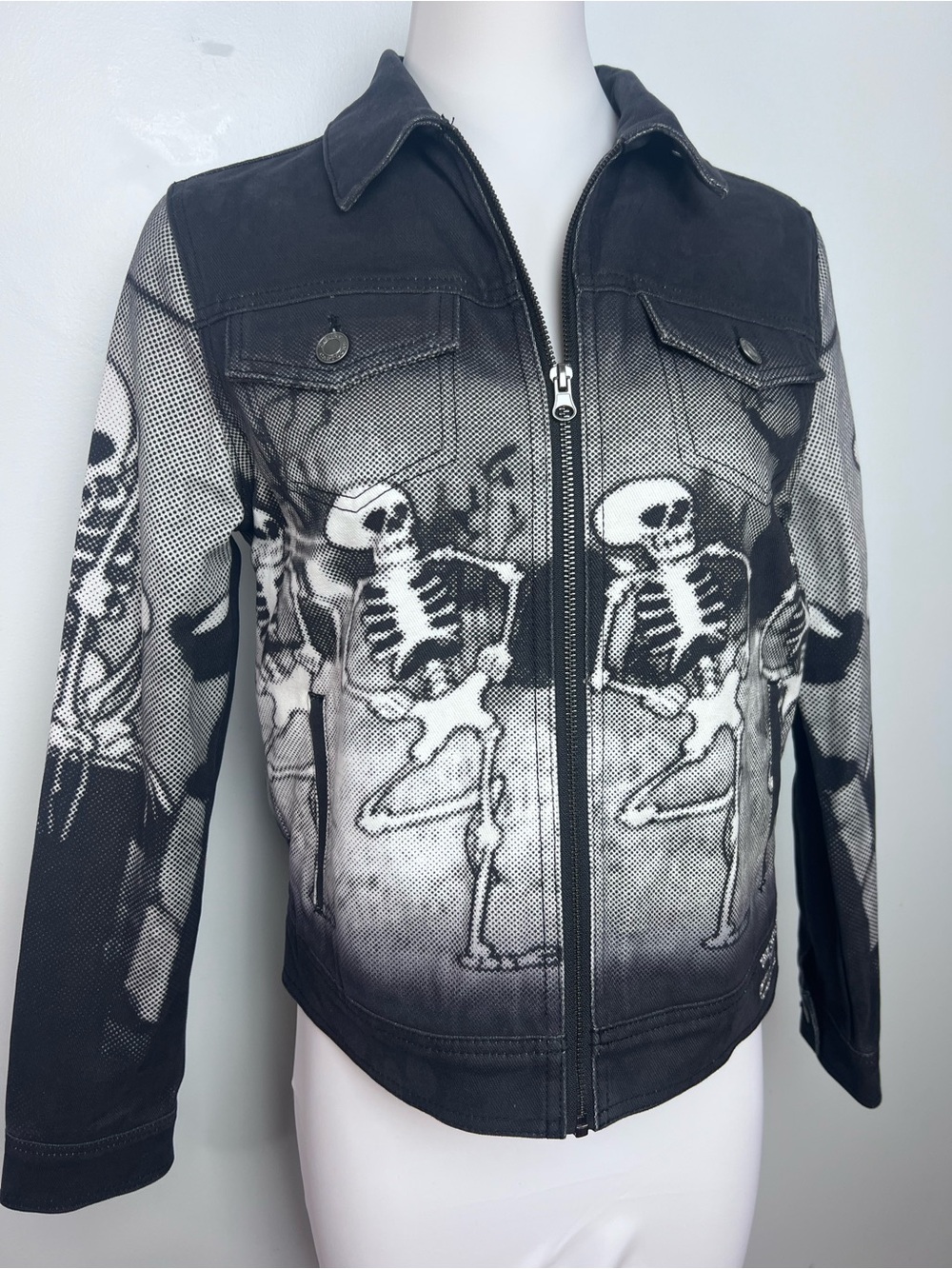 Disney Parks Skeleton Dance Silly Symphony Denim Jacket Black Gray M 2022